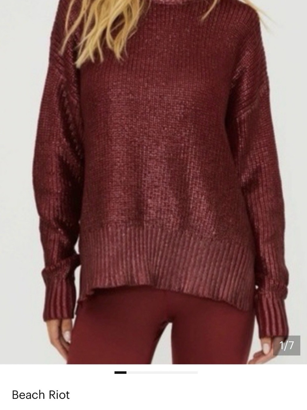 Beach Riot Metallic Burgundy Crewneck Sweater